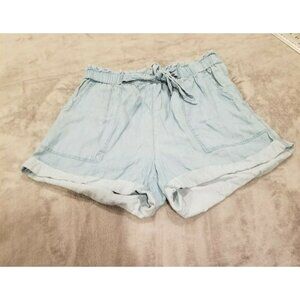 Aerie Women's Medium High-Waisted Denim Paperbag Shorts Tie-Waist Lyocell